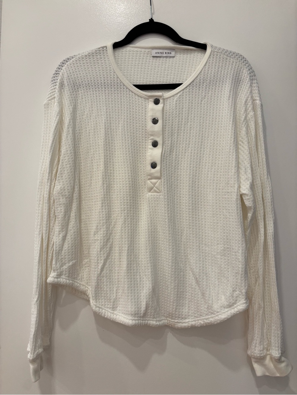 NWOT Anine Bing textured light weight waffle Henley Long Sleeve button classic